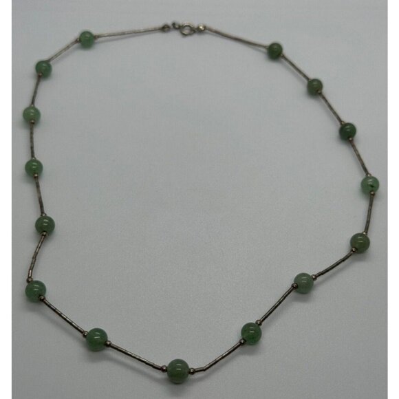 925 STERLING SILVER NEPHRITE NECKLACE - Picture 1 of 9